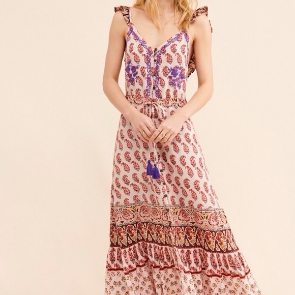 RAGA Dresses & Skirts - Raga - Anthropologie -Blooming Trails Ruffle Strap Summer Maxi Dress -
Large NWT